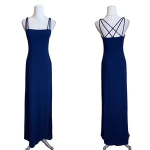 Vintage 90s Laundry Navy Blue Strappy Maxi Dress Gown sz 4 Minimalist